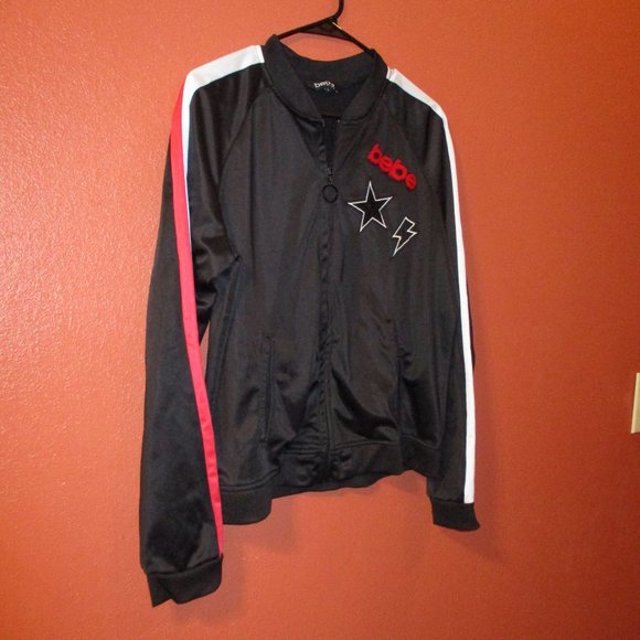 BEBE Sport Woman Large Black Red White Full Zip Pockets Long Sleeve Jacket - Picture 2 of 7